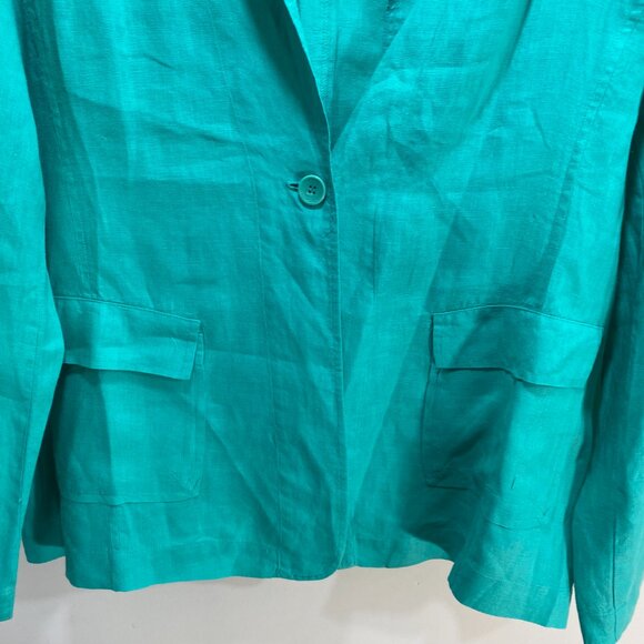 Eileen Fisher Linen Kelly Green Blazer Women’s L Resortwear Minimalist Old Money - Picture 8 of 12